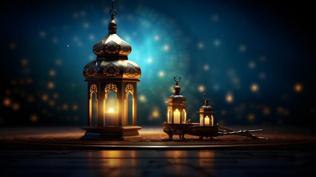 Photo ramadan kareem religious background with ramadan lamp silhouette