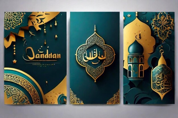 Ramadan Kareem set of posters or invitations design Vector illustration