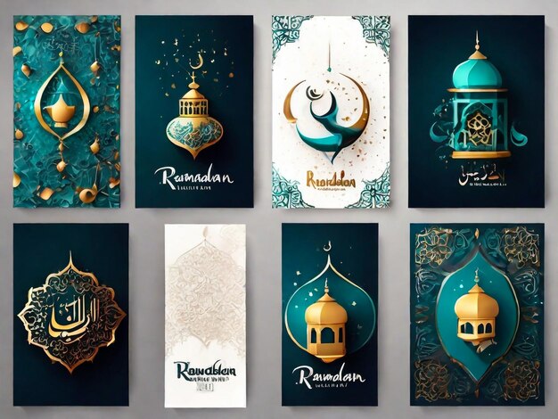 Ramadan Kareem set van posters of uitnodigingen ontwerp Vector illustratie