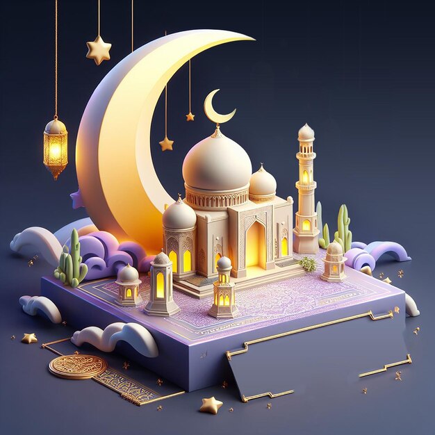 Ramadan kareem Social Media Post poster for ramadan with a mosque and a moon