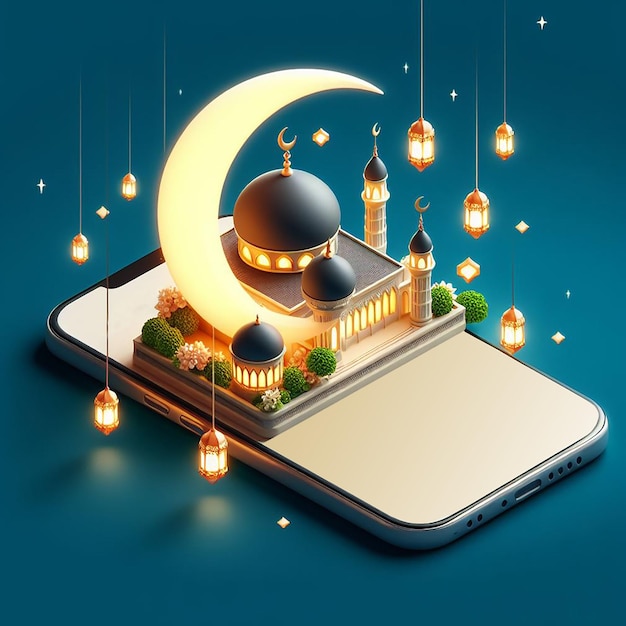 Ramadan kareem Social Media Post poster for ramadan with a mosque and a moon