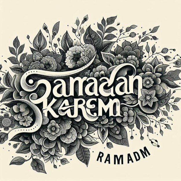 Ramadan Kareem versierd met ingewikkelde bloemenpatronen die de natuur met typografie vermengen