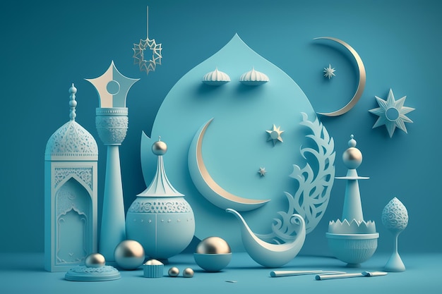 Ramadan kareem-viering, decoratie 3D geeft illustratie terug