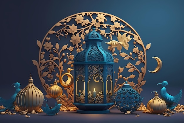 Ramadan kareem-viering, decoratie 3D geeft illustratie terug