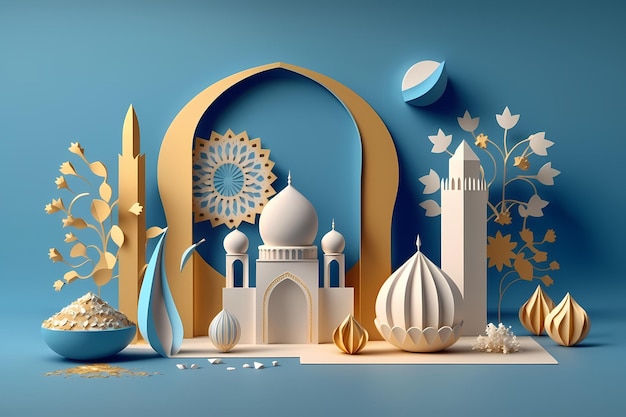 Ramadan kareem-viering, decoratie 3D geeft illustratie terug