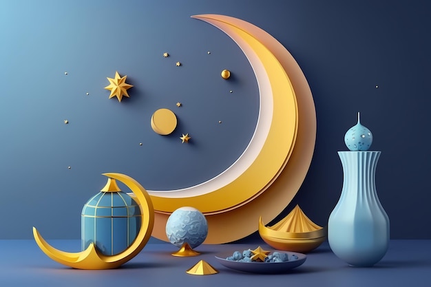 Ramadan kareem-viering, decoratie 3D geeft illustratie terug