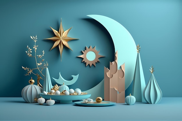 Ramadan kareem-viering, decoratie 3D geeft illustratie terug