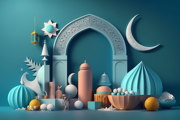 Ramadan kareem-viering, decoratie 3D geeft illustratie terug