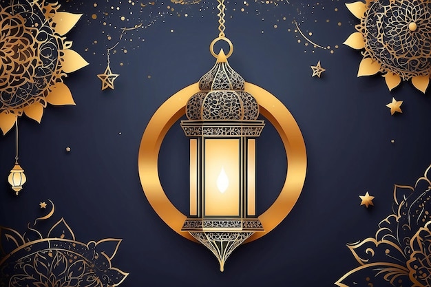 Ramadan kareem viering groeten kaart met creatieve lantaarn