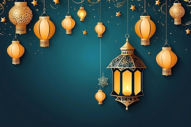 Ramadan kareem viering groeten kaart met creatieve lantaarn