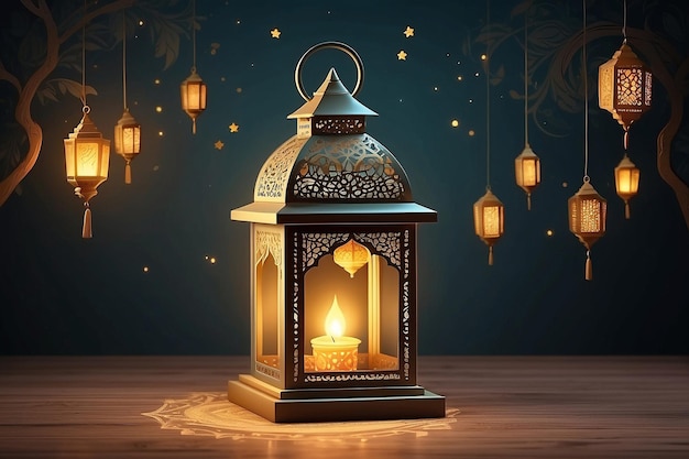 Ramadan kareem viering groeten kaart met creatieve lantaarn