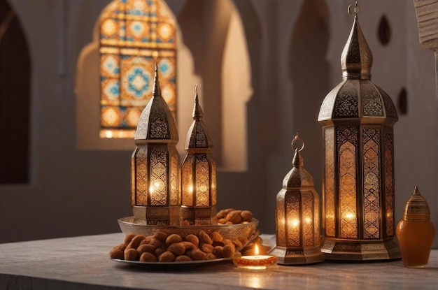 Ramadan Kareem viering met lantaarns gegenereerd door Ai