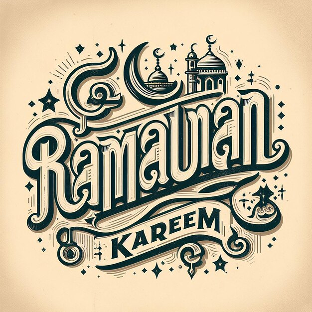 Ramadan Kareem in Vintage Typeface Reminiscent of Classic HandLettered Signs