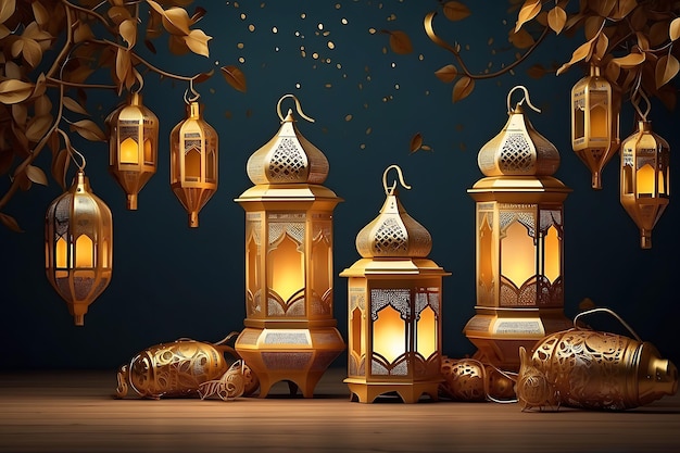 Photo ramadan kareem with golden lanterns