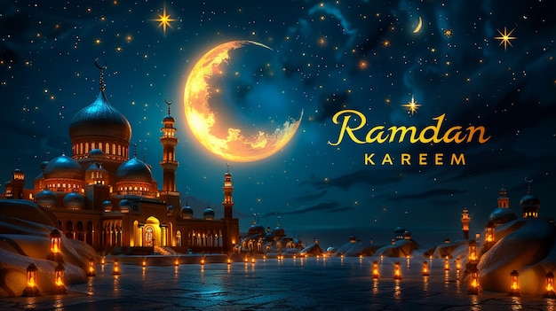 Ramadan lamp tegen serene en prachtige avondhemel Ramadan achtergrond