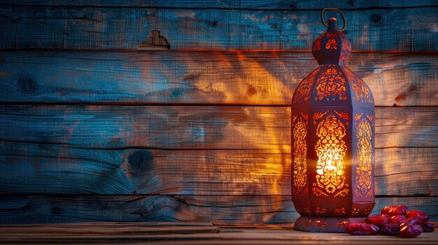Рамаданская лампа на деревянном фоне