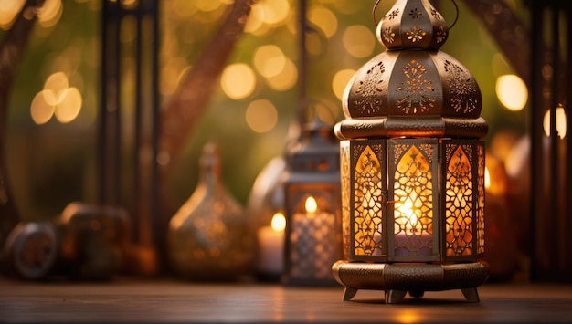 Ramadan lantaarn Islamitische ornamenten Blurry Bokeh achtergrond