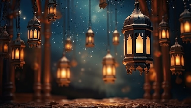 Ramadan lantaarn Islamitische ornamenten Blurry Bokeh achtergrond