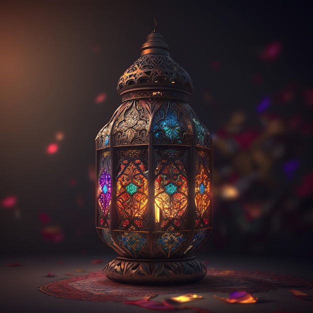 ramadan lantaarn met gloeiende kleurrijke lichten