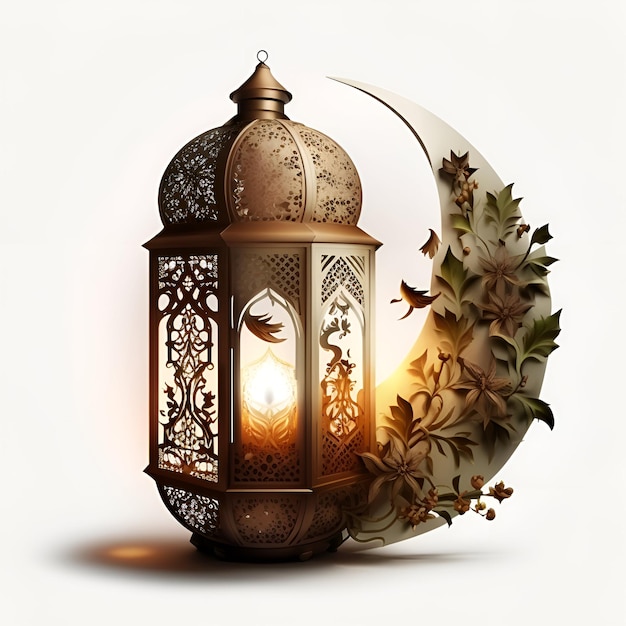 Фото Рамадан фонарь 3d золотой рамадан карим исламская лампа на белом фоне