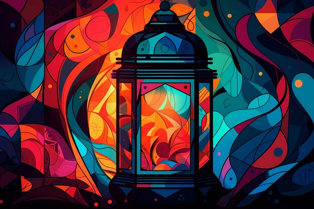 Ramadan lantern colorful digital art illustration