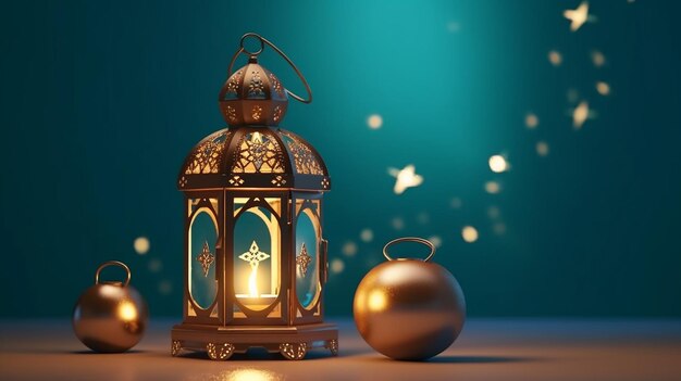 Ramadan Lantern decoration background 3d rendering Generative AI