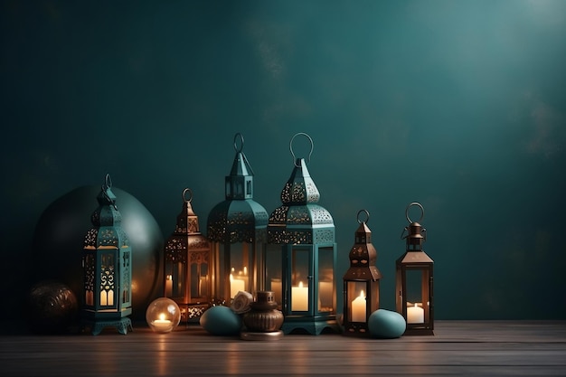 Ramadan Lantern Decoration Background Generative AI