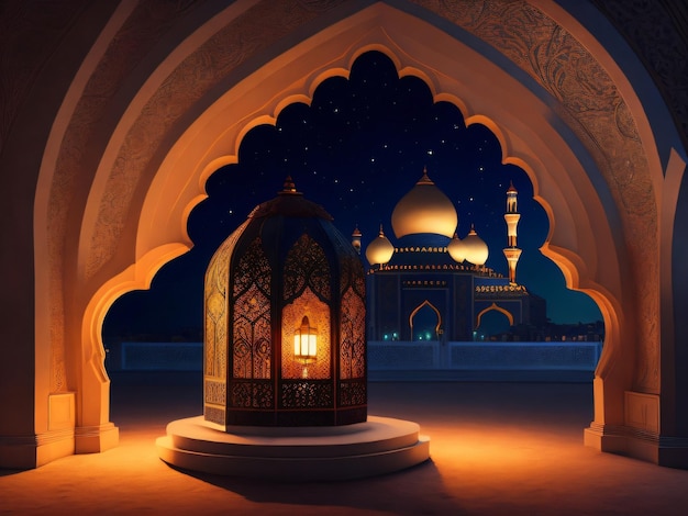 A ramadan Lantern in front of the mosque