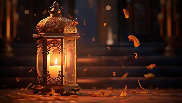 Рамаданский фонарь Исламский орнамент Размытый фон Боке