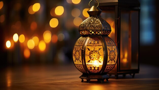 Ramadan Lantern Islamic Ornament Blurry Bokeh Background