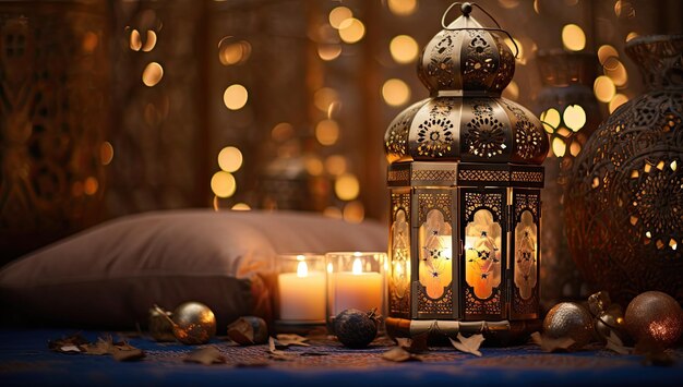 Ramadan Lantern Islamic Ornament Blurry Bokeh Background