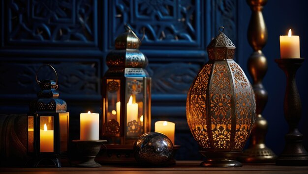 Foto lanterna del ramadan ornamento islamico sfocato bokeh sfondo