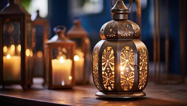 Photo ramadan lantern islamic ornament blurry bokeh background