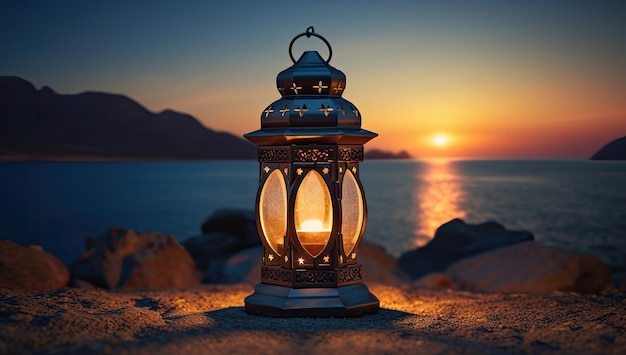 Photo ramadan lantern islamic ornament blurry bokeh background