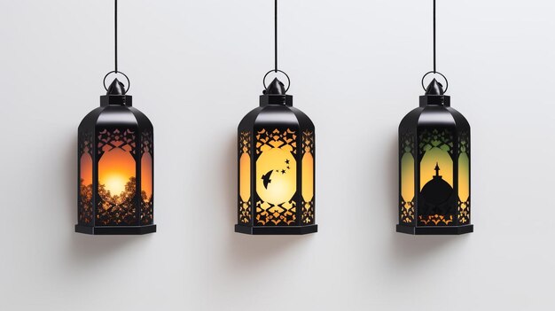 Photo ramadan lantern set in white background