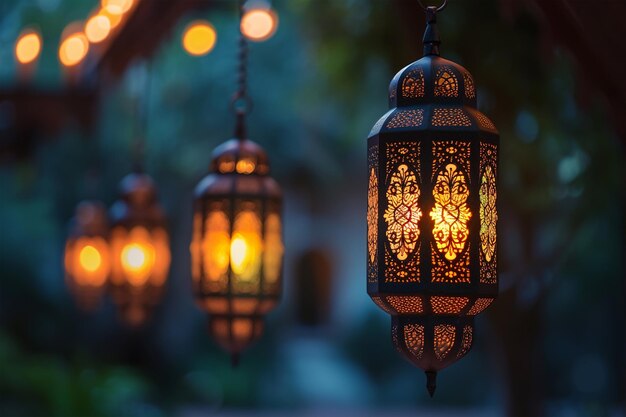 Ramadan lantern wide banner background