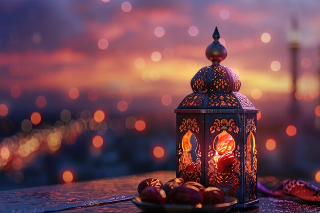 Ramadan Lantern with dates fruit for greeting cards