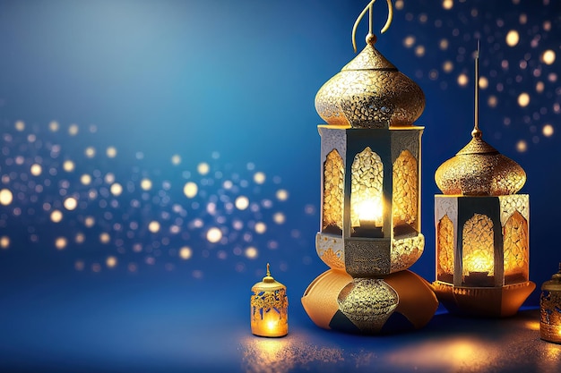 Ramadan lights with a blue background