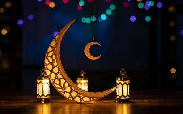 Ramadan maan licht effect kleurrijke achtergrond afbeelding