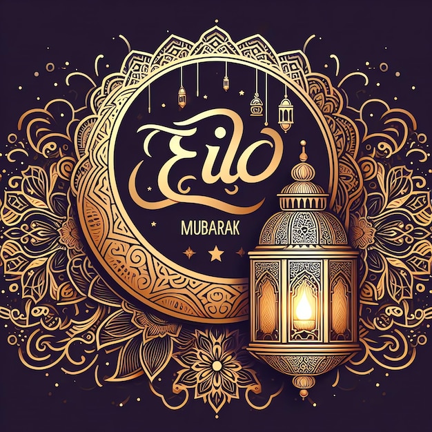 Рамаданская мечеть с фонарем и полумесяцем Исламский праздник Ид аль-Адха 3d renderig