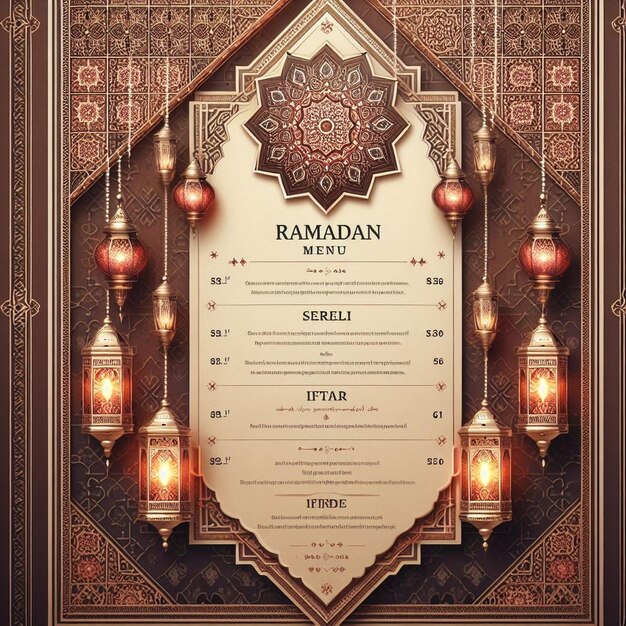 Photo the ramadan menu or special event flyer ai generated