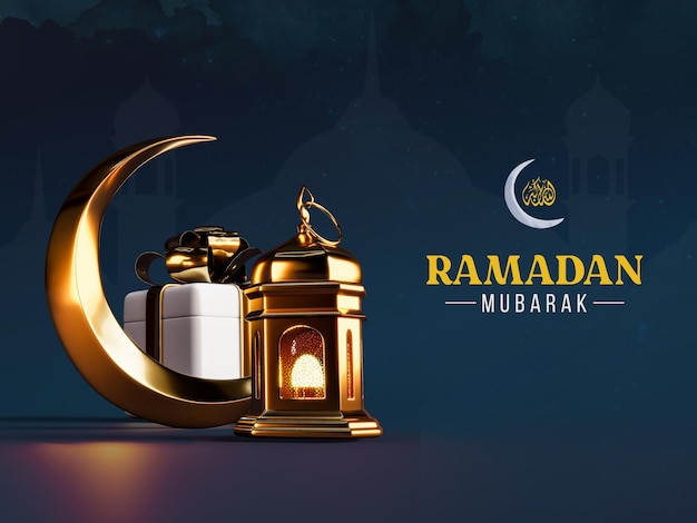 Ramadan Mubarak 3d social media banner design greeting