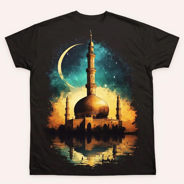 Foto ramadan mubarak calligrafia araba modalità ramadan su t-shirt design nero bianco verde