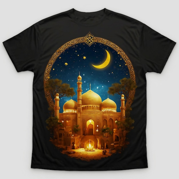 Foto ramadan mubarak calligrafia araba modalità ramadan su t-shirt design nero bianco verde