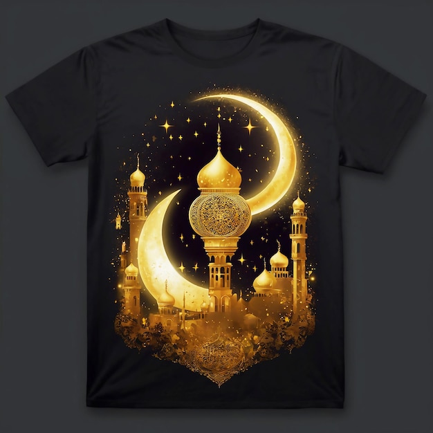 Foto ramadan mubarak calligrafia araba modalità ramadan su t-shirt design nero bianco verde