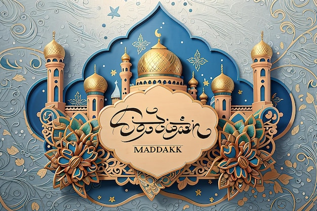 Ramadan Mubarak beautiful greeting card Based on traditional islamic pattern as a background Arabic