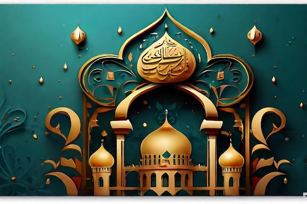 Ramadan Mubarak beautiful greeting card Based on traditional islamic pattern as a background Arabic