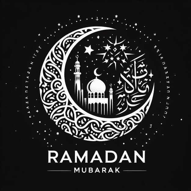 Foto ramadan mubarak testo nero e sfondo bianco