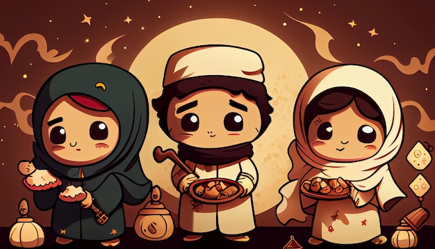 Ramadan Mubarak cartoon Ramadan the holy time for prayer generative ai