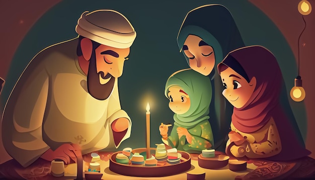 Ramadan Mubarak cartoon Ramadan the holy time for prayer generative ai